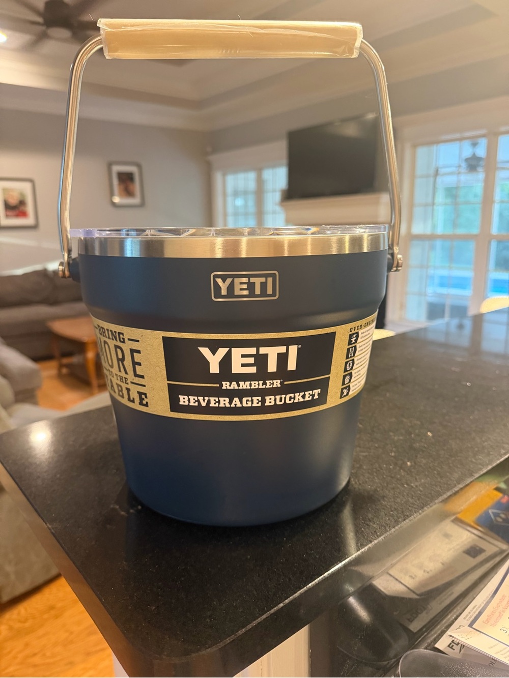 Yeti Rambler Beverage Bucket in Navy Blue with Stainless Trim